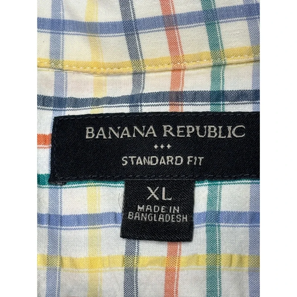 Banana Republic Mens XL Standard Fit Rainbow Plaid Seersucker Short Sleeve Shirt